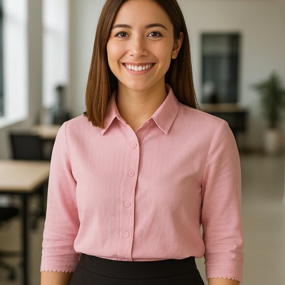 It's a New Vision Women’s 100% Linen Pink Button-Up Blouse — Size S - Picture 11 of 11